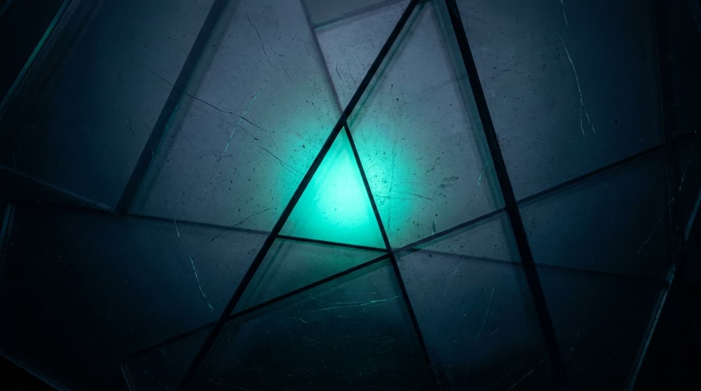 Layered translucent dark panels backlit by a single bio-cyan glow source, suggesting a defensive barrier.